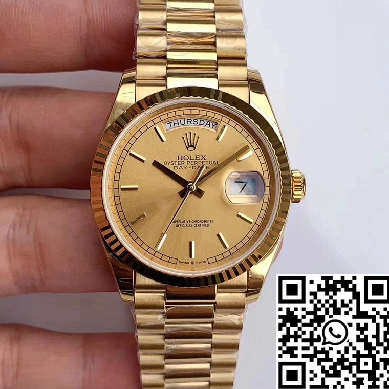 EW Champagne Gold Yellow Dial Factory Rolex Day-Date M128238-0045 0118